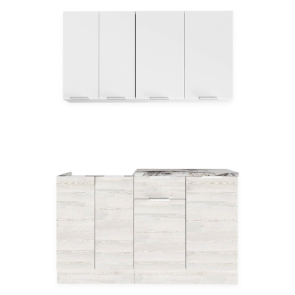 Кухня РЕГГИ Белый Жемчуг/Сосна Лофт (столеш.Альберика+сушка+планка) 1.4м 