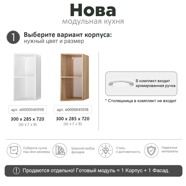НОВА  Корпус шкафа настенного торцевого / Белый
