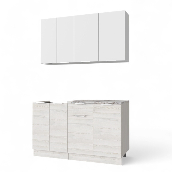 Кухня РЕГГИ Белый Жемчуг/Сосна Лофт (столеш.Альберика+сушка+планка) 1.4м 