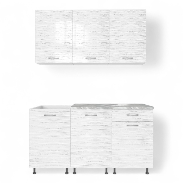 Кухня Компл.№2/1 БЕЛЫЙ СТРАЙП 1,5м (б/мойки)